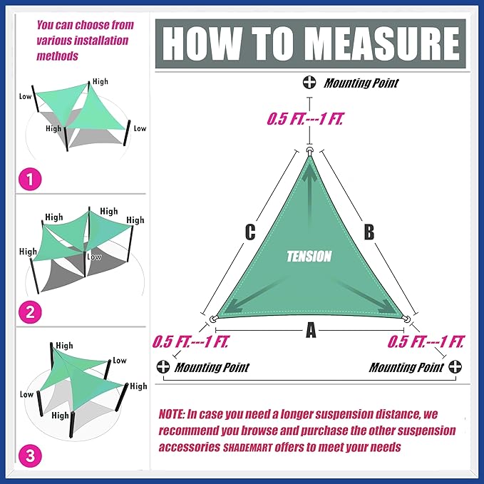 8' x 14' x 16.1' Black Sun Shade Sail UPF50 Right Triangle SMTAPT12 Canopy - Image 6