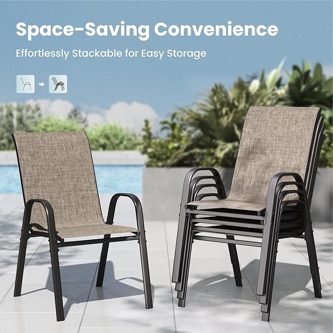 PHI VILLA Outdoor Stackable Dining Chair Set of 2, Textilene Mesh & Metal | - Image 4
