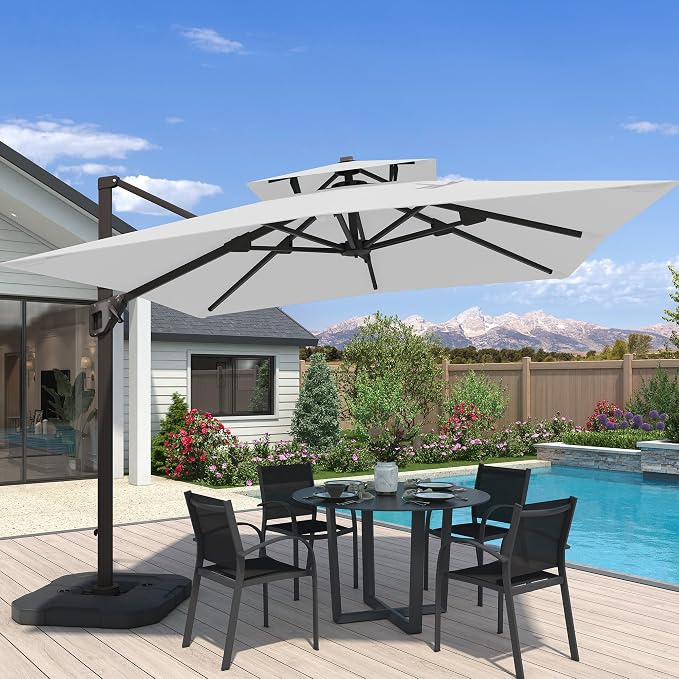 10x10 FT Outdoor Cantilever Patio Umbrella, Fog Grey | Aluminum Frame, by Unknown