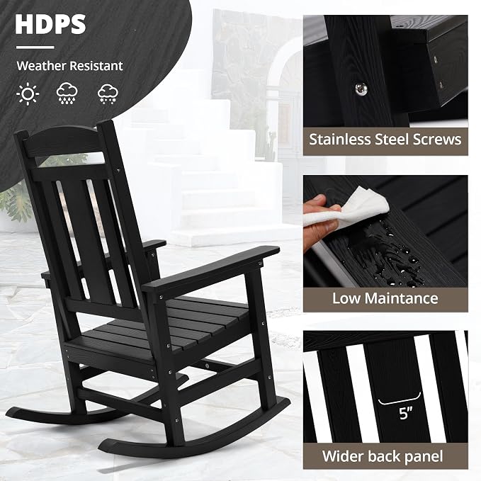 LUE BONA Outdoor Rocking Chairs Set of 2, Weather Resistant Poly Plastic Rocker - Image 3