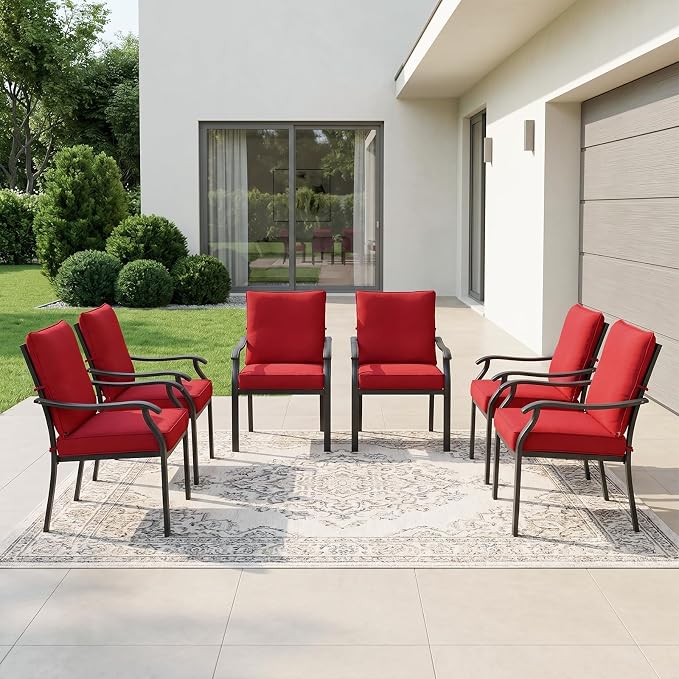 LVUYOYO Outdoor Patio Dining Chairs Set of 6, Metal Stackable Chairs Set - Image 2