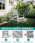 SERWALL Outdoor Rocking Chair Set of 4, Sliver Gray | 21.1" Widened Seat adds - Image 3