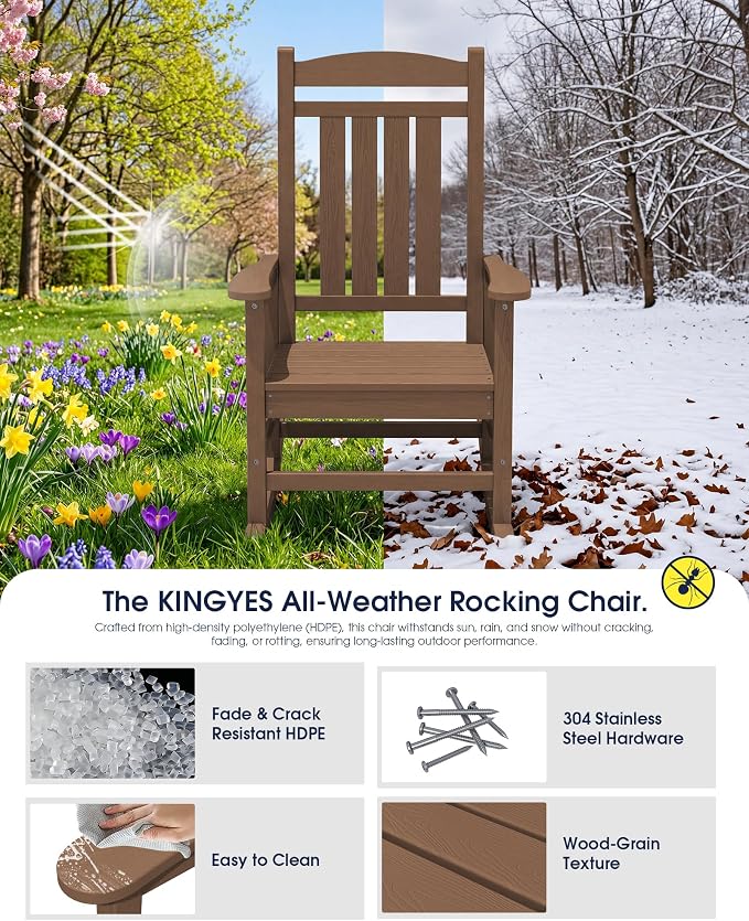 Oversized Outdoor Rocking Chairs Set of 2, HDPE Porch Rocker - Image 5