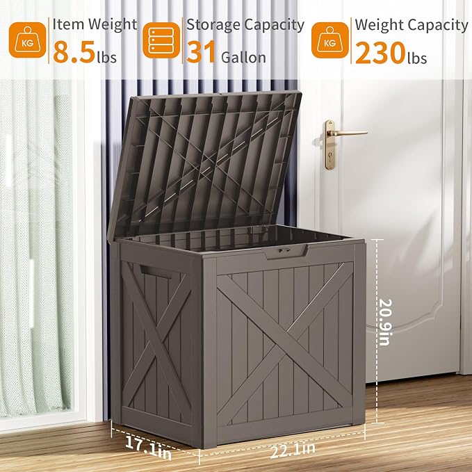31 Gallon Outdoor Storage Box, Large Resin Deck Box - Image 2
