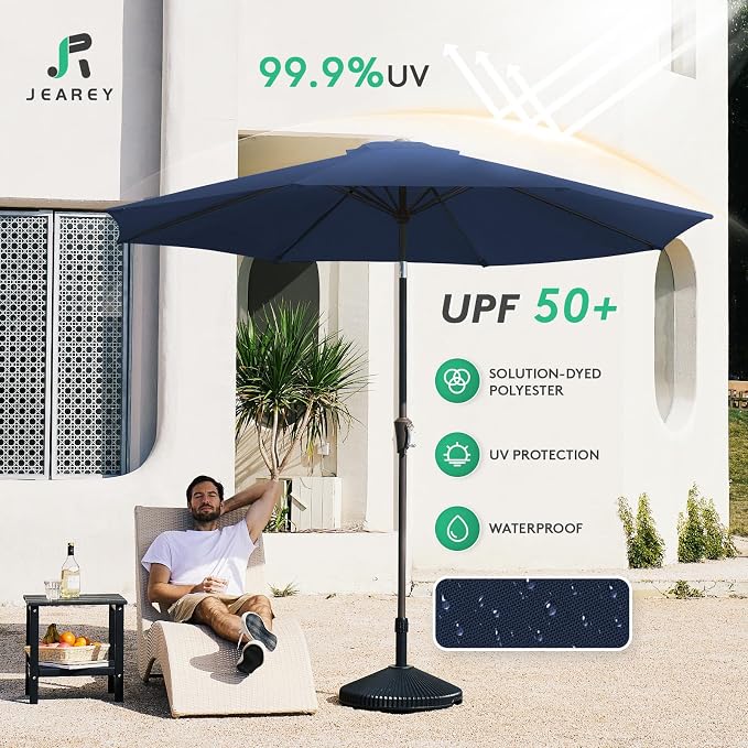 JEAREY 9FT Outdoor Patio Umbrella, Market Umbrella, Deep Blue | Outdoor Table - Image 3
