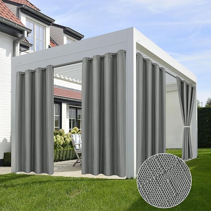 Linen Outdoor Curtains for Patio Waterproof 4 Pcs 54x84 In Light Grey | Light by HolidayIdeas