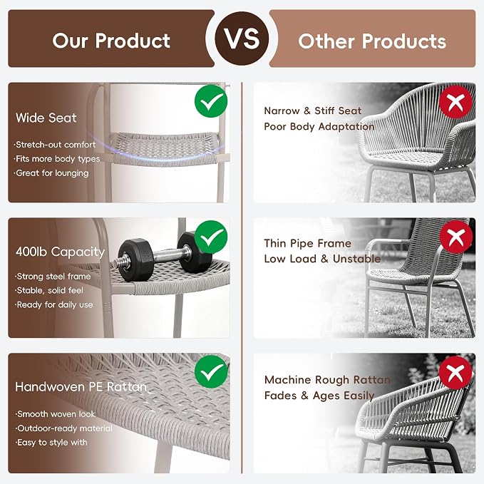 Patio Chairs Set of 6, Stackable Outdoor Dining Chairs - Image 6