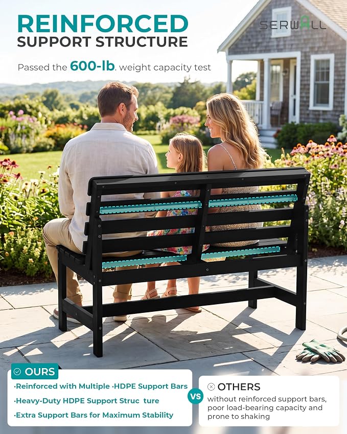 SERWALL Armless Outdoor Bench, All Weather HDPE Porch Bench, 1 Pack, Suitable - Image 4