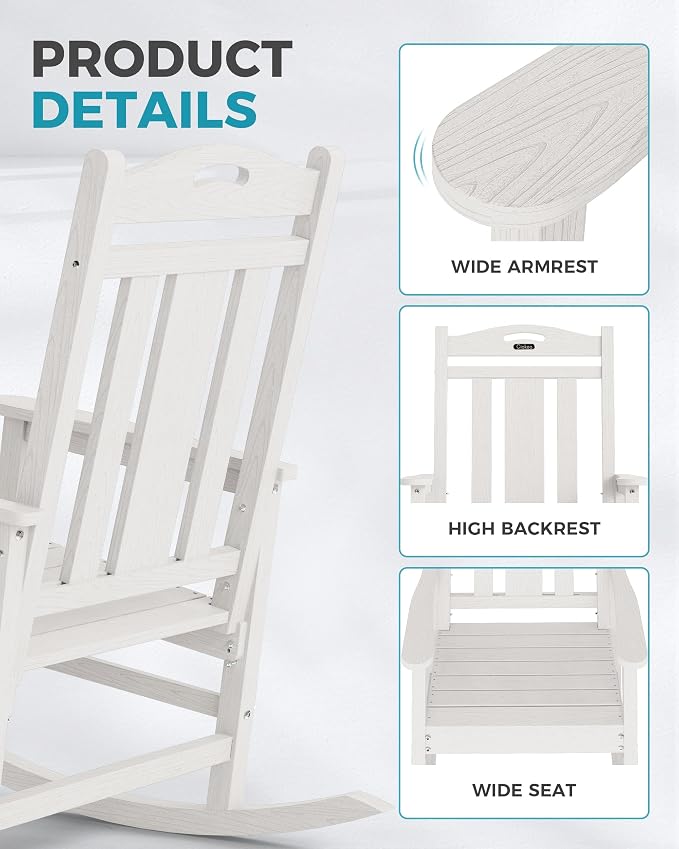 Oversized Outdoor Rocking Chairs Set of 3, 380lbs Heavy-Duty Large Patio Rocker - Image 6