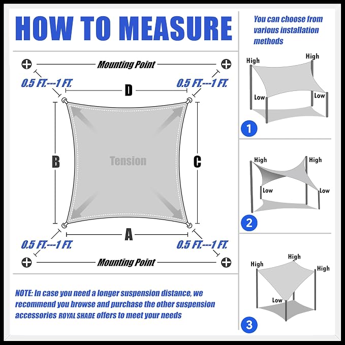 Royal Shade 15' x 18' Custom Size Blue Rectangle Sunshade Sail - Image 6