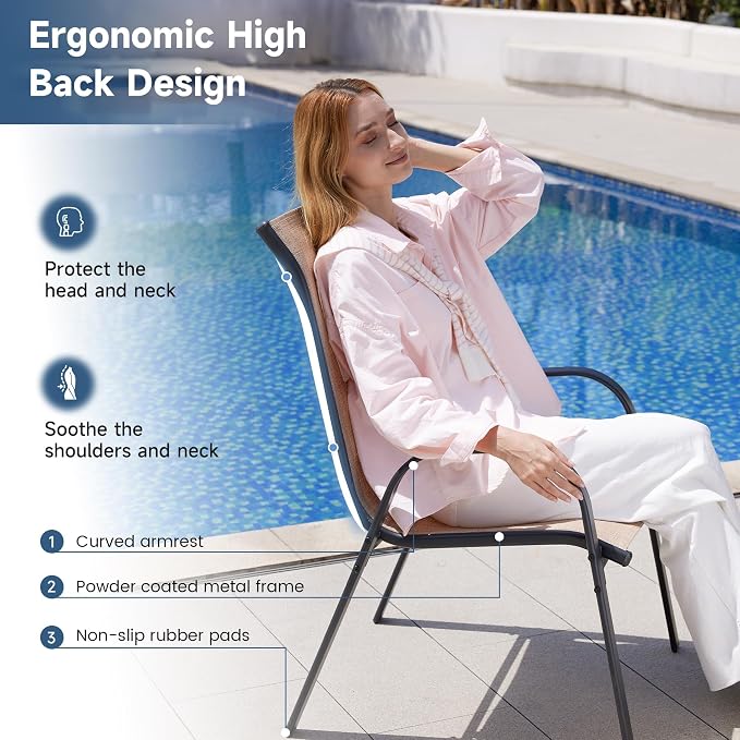 Amopatio Patio Chairs Set of 6, Outdoor Stackable Dining Chairs - Image 4