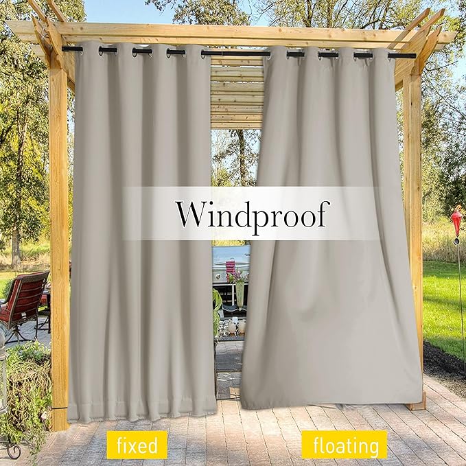NICETOWN 2 Panels Outdoor Curtains Waterproof Extra Long W52xL108 Natural | - Image 6