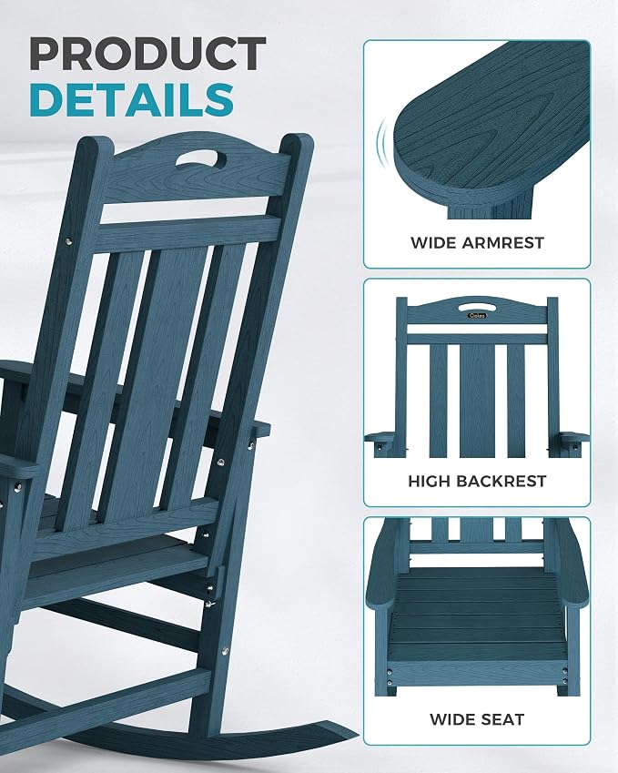 Oversized Outdoor Rocking Chairs Set of 2, 380lbs Heavy-Duty Large Patio Rocker - Image 5