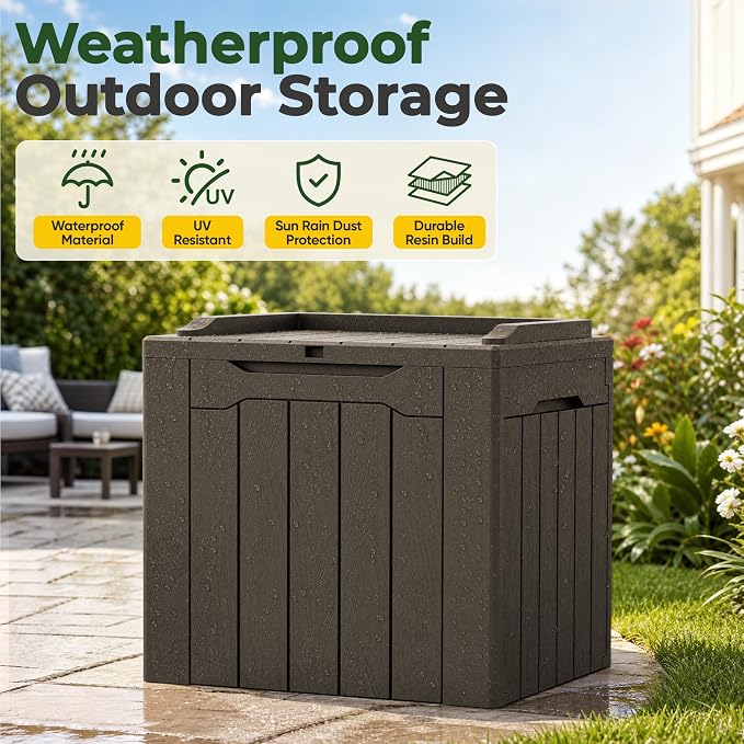 Flamaker 2 Pack Deck Box 31 Gallon Waterproof Resin Storage Box - Image 6