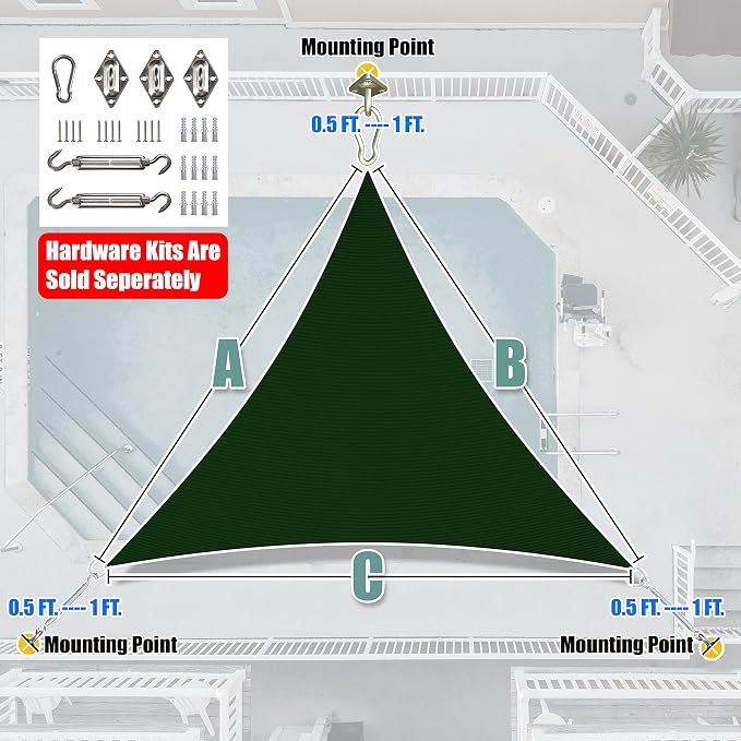 Amgo Custom Size 5' x 5' x 5' Green Triangle Sun Shade Sail UPF50+ AGTAPT10 - Image 6