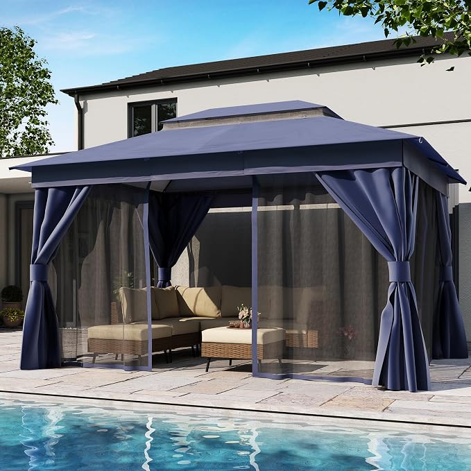 10'x13' Outdoor Gazebo, Heavy Duty Metal Frame Patio Canopy - Image 3