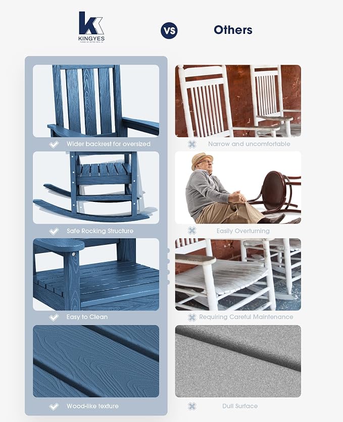 Oversized Outdoor Rocking Chair Set of 2, HDPE Patio Rockers - Image 8