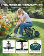VEVOR Rolling Garden Cart with Swivel Seat, Heavy Duty Garden Seat with Storage - Image 2