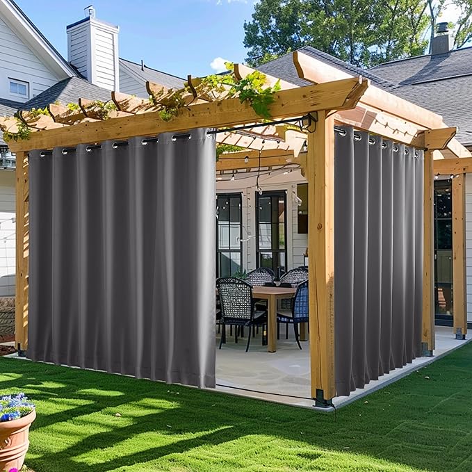 NICETOWN Patio Curtains Outdoor Waterproof W100 x L95 in Grey 2 PCs | Windproof by NICETOWN