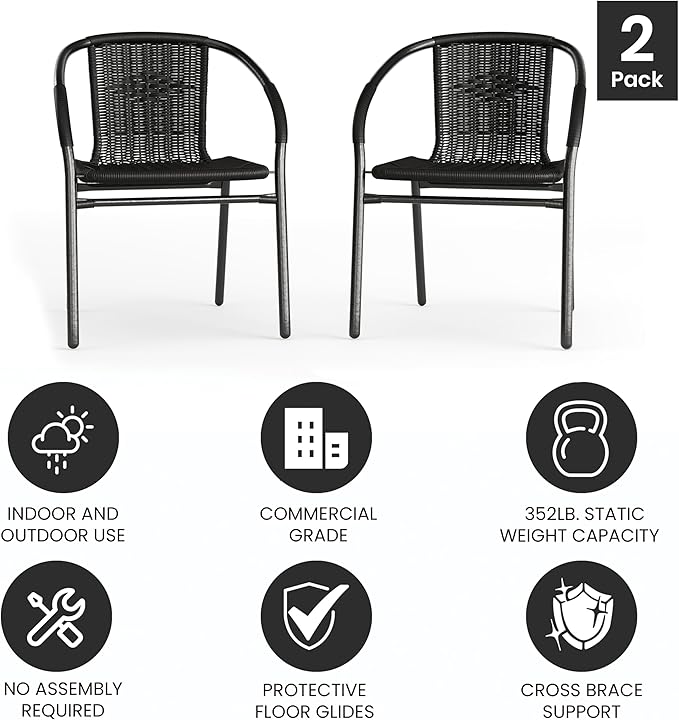 Flash Furniture Modern Rattan Indoor/Outdoor Restaurant Dining Chairs, - Image 6