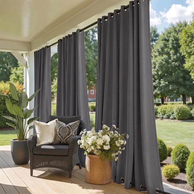 NICETOWN 2 Panels Grey Blackout Outdoor Curtains by NICETOWN