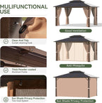 Aoxun 12'x10' Gazebo with Polycarbonate Double Roof, Light Brown | Metal Frame - Image 8