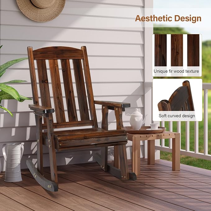 VINGLI Outdoor Rocking Chair Set of 2, Heavy Duty 600 LBS Rocker, Rustic | High - Image 5