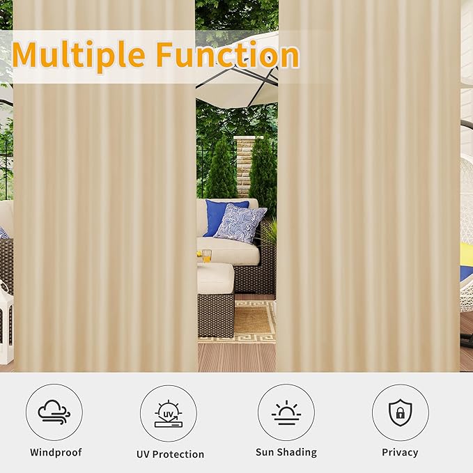 Easy-Going Outdoor Patio Curtains 2 Panels, 54x96 inch, Porch and Pergola - Image 5