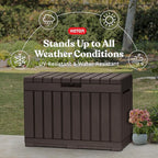 Keter Kentwood 50 Gal Outdoor Storage Box and Patio Side Table | Brown - Image 5