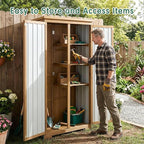 Outdoor Storage Cabinet with Shelf, Wood & Metal Storage Shed with Waterproof - Image 3