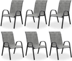 Patio Chairs Set of 6, Stackable Dining Chairs High Back, Breathable Seat by VonzoyHome