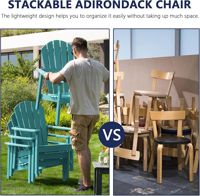 Compact Stackable Adirondack Chairs, All Weather HDPE, Aruba | 26.3" Wide HDPE - Image 3