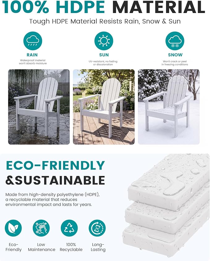 SERWALL HDPE Stackable Adirondack Chairs Set of 4, Space-Saving - Image 4