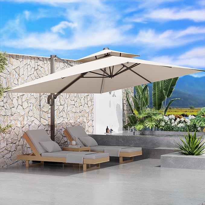 10' X 13' Outdoor Patio Umbrella Large Rectangle Cantilever Umbrella by ORYNTREX
