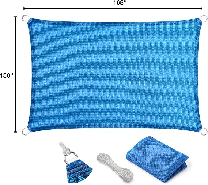Eden's Decor Straight Flat-Edged Sun Shade Sail Rectangular 13' x 15' Blue - Image 9