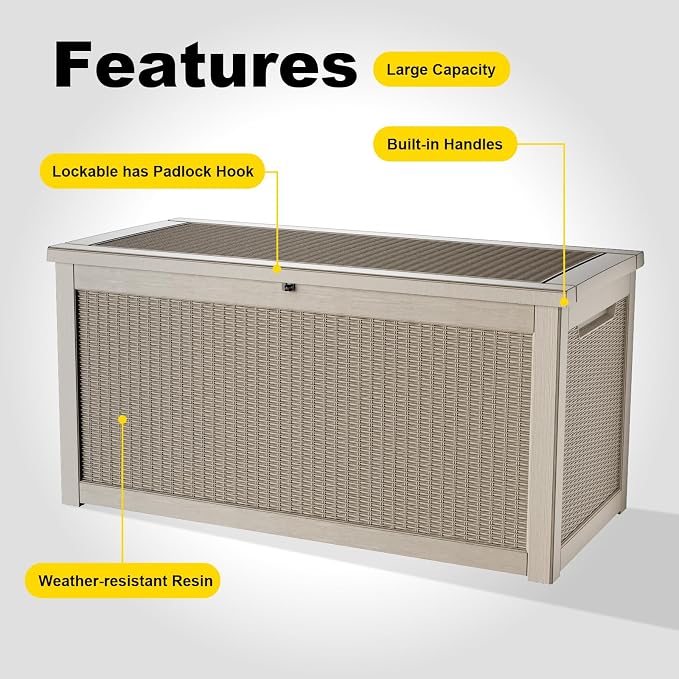 320 Gallon Waterproof Outdoor Storage Box, UV Resistant Resin Deck Box - Image 5