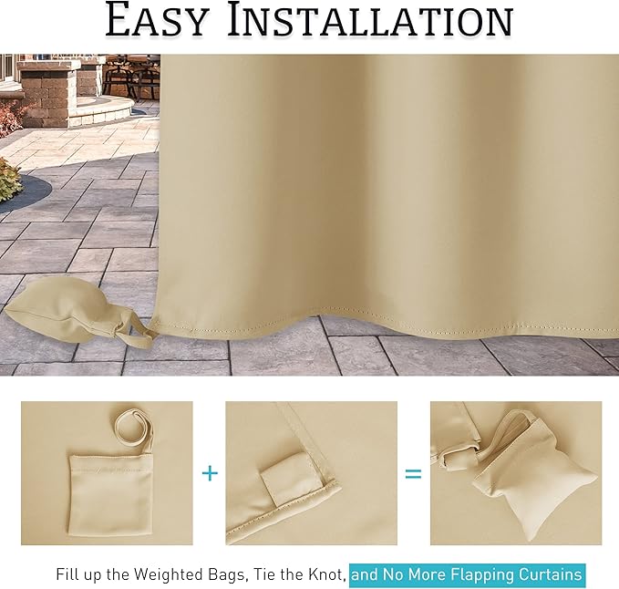 RYB HOME Outdoor Curtains for Patio Waterproof, Windproof - Image 4