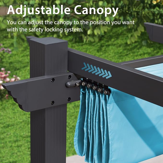 PURPLE LEAF Outdoor Pergola 10' X 18' Retractable Aluminum Turquoise Blue | - Image 9