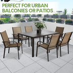 7 Piece Patio Dining Set for 6 | 6 Stackable Textilene Chairs and 1 Dining - Image 6