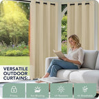 Outdoor Curtains for Patio Waterproof 6 Panels, Porch Sun Shade | Weatherproof - Image 3
