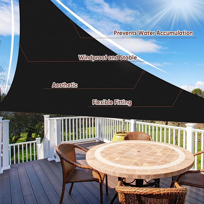 Shade&Beyond Custom Sun Shade Sail 15'x16'x21.9' Triangle Black Sun Sail Shades - Image 2