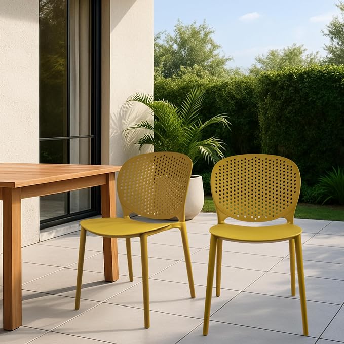 2xhome Set of 3 Patio Dining Chairs | Modern Stackable Outdoor Pool Side Chair - Image 2