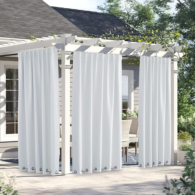 NICETOWN Weighted Curtains for Patio Waterproof W66xL84 Off White 2 Panels | - Image 2