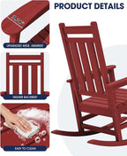 Oversized Outdoor Rocking Chair Set of 2, HDPE Patio Rockers - Image 7