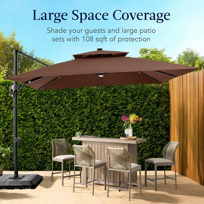 Best Choice Products 9x12ft LED Cantilever Patio Umbrella w/Base Included & - Image 4
