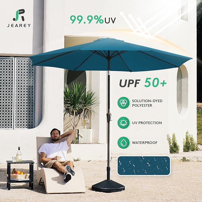 JEAREY 10 ft Outdoor Patio Umbrella w/Tilt and Crank, Lake Blue | 8 Sturdy Ribs - Image 3