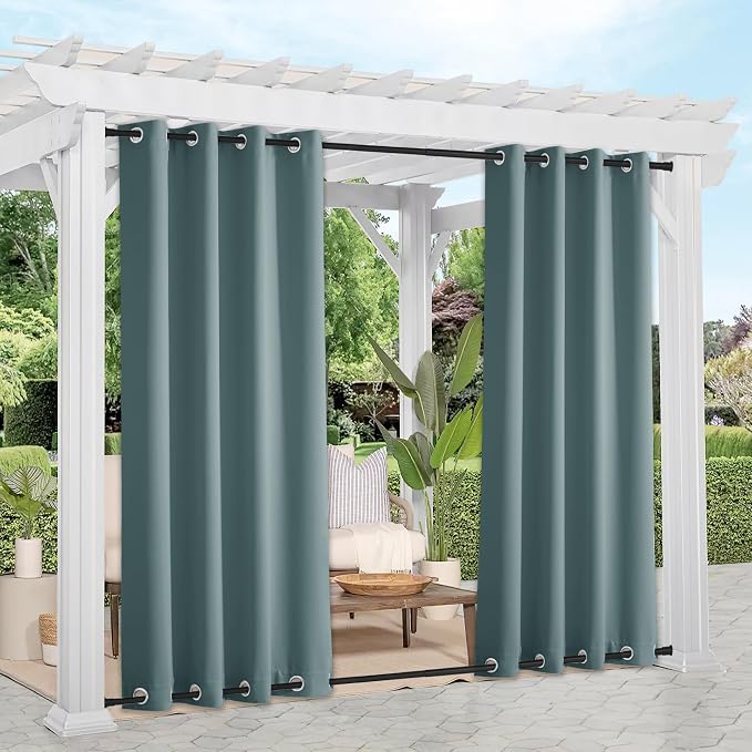 NICETOWN Greyish Blue Outdoor Patio Curtains 2 Panels Windproof Top & Bottom by NICETOWN