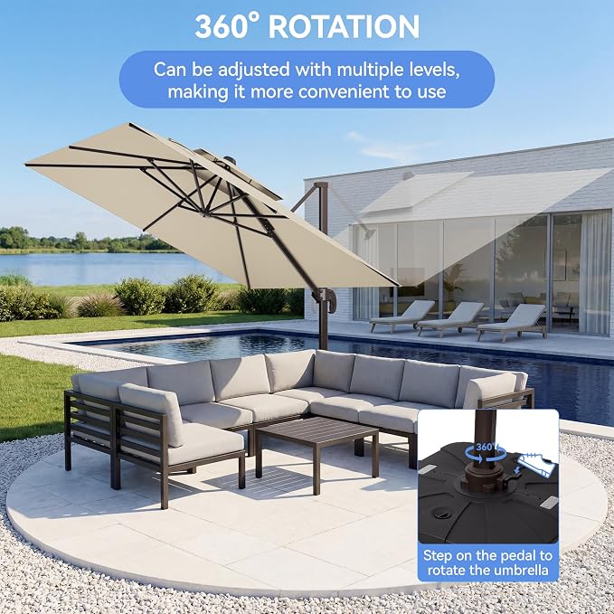 10x10FT Beige Cantilever Outdoor Patio Umbrella - Image 5