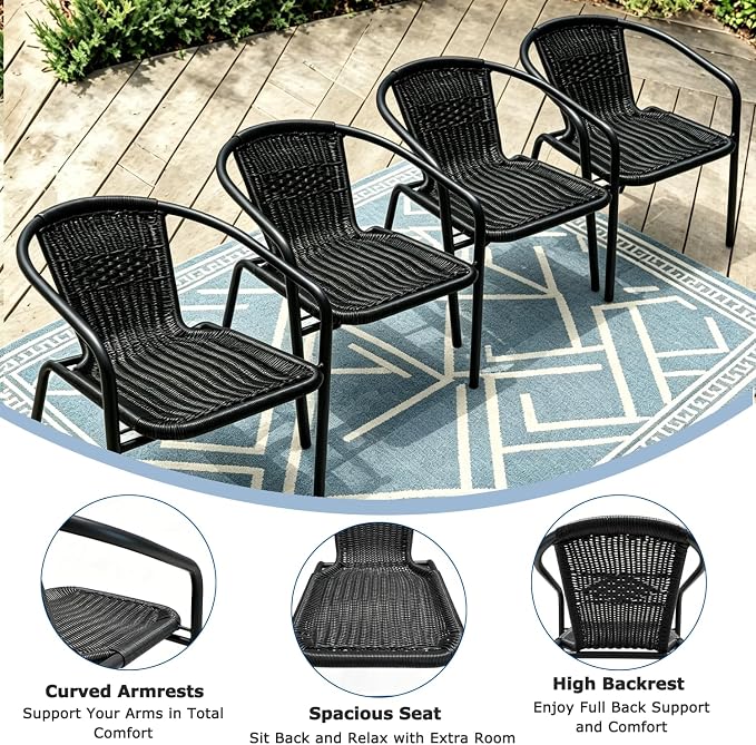 5 Piece Patio Dining Set with Black Outdoor Metal Table & 4 Hand-Woven PE - Image 5