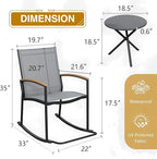 Shintenchi 3 Piece Outdoor Rocking Bistro Set, Textilene Fabric Small Patio - Image 3